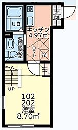 JR相模線 南橋本駅 徒歩5分の賃貸アパート 1階1Kの間取り