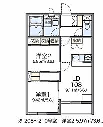 JR中央本線 八王子駅 バス33分 諏訪神社下車 徒歩5分の賃貸アパート 2階2DKの間取り