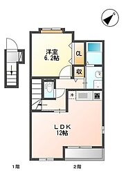 JR青梅線 河辺駅 徒歩8分の賃貸アパート 2階1LDKの間取り