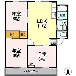 京王相模原線 多摩境駅 徒歩15分の賃貸アパート 2階3LDKの間取り