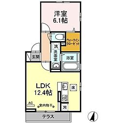 JR青梅線 河辺駅 徒歩15分の賃貸アパート 1階1LDKの間取り