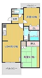 JR青梅線 小作駅 徒歩20分の賃貸マンション 3階2LDKの間取り