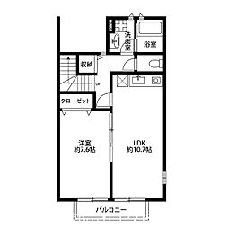 JR八高線 箱根ケ崎駅 徒歩19分の賃貸アパート 2階1LDKの間取り