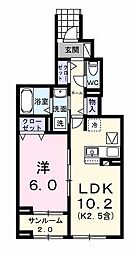 JR八高線 拝島駅 徒歩3分の賃貸アパート 1階1LDKの間取り