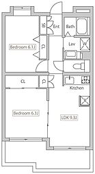 多摩都市モノレール 程久保駅 徒歩15分の賃貸マンション 2階2LDKの間取り