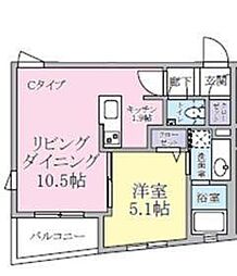 JR中央本線 八王子駅 徒歩10分の賃貸マンション 2階1LDKの間取り