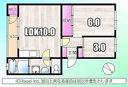 京王線 京王八王子駅 徒歩10分の賃貸マンション 1階2LDKの間取り