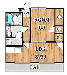 JR青梅線 小作駅 徒歩10分の賃貸マンション 7階1LDKの間取り