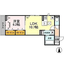 JR中央本線 西八王子駅 徒歩16分の賃貸アパート 2階1LDKの間取り