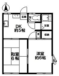 ベルゾーネ寿 2DKの間取図画像