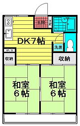 オークフィールド ２０３号室 2階2DKの間取り
