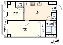 麻布狸穴ナショナルコート 2DKの間取図画像
