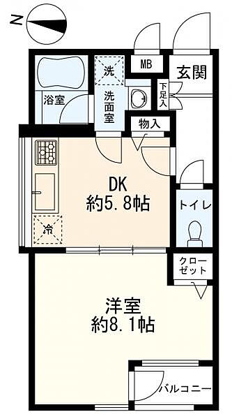 間取り（1ＤＫ＋バルコニー）
