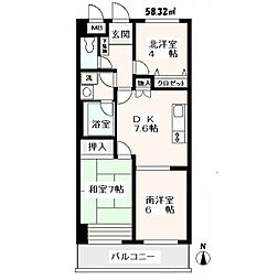 扶桑カシオハイツ 4階3DKの間取り