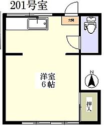 山野井荘 2階1Kの間取り