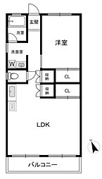 サンライズ武庫川 1LDKの間取図画像