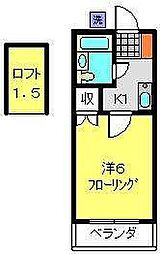 エスポワールスミヨシ 2階1Kの間取り