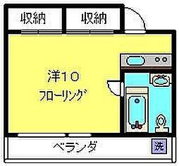 シャイン元住吉 2階ワンルームの間取り