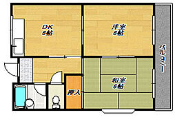 第2ハイツムラナカ 2DKの間取図画像