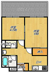 大政ビル2号館 2DKの間取図画像