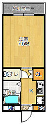 ハイツ浪花 1Kの間取図画像