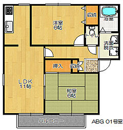 クィーンズヒルB棟 2LDKの間取図画像