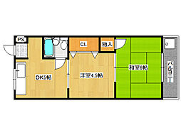 JR片町線(学研都市線) 鴻池新田駅 徒歩6分の賃貸マンション 3階2DKの間取り