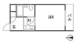 JR片町線(学研都市線) 星田駅 徒歩2分の賃貸マンション 5階ワンルームの間取り