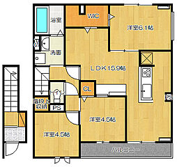 JR片町線(学研都市線) 住道駅 徒歩29分の賃貸アパート 2階3LDKの間取り