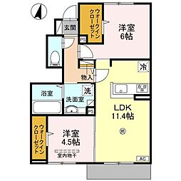 JR片町線(学研都市線) 住道駅 徒歩15分の賃貸アパート 1階2LDKの間取り