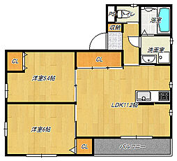JR片町線(学研都市線) 四条畷駅 徒歩7分の賃貸マンション 3階2LDKの間取り