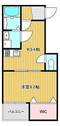 四條畷市中野新町アパート 1DKの間取図画像