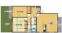 JR片町線(学研都市線) 鴻池新田駅 徒歩13分の賃貸マンション 1階2LDKの間取り