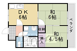 阪急嵐山線 上桂駅 徒歩14分の賃貸マンション 2階2DKの間取り