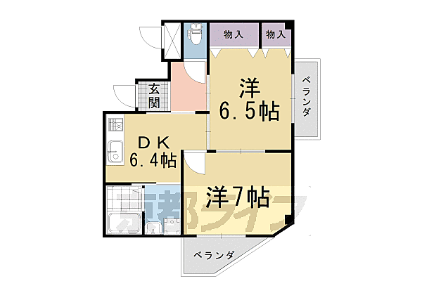 京都府京都市伏見区景勝町(賃貸マンション2DK・2階・47.68㎡)の写真 その2