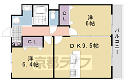 阪急京都本線 桂駅 徒歩20分の賃貸マンション 3階2DKの間取り