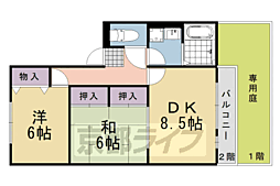 JR山陰本線 千代川駅 徒歩7分の賃貸アパート 1階2DKの間取り