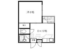 京都市営烏丸線 竹田駅 徒歩3分の賃貸マンション 2階1DKの間取り