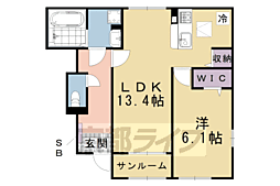 JR山陰本線 八木駅 徒歩4分の賃貸アパート 1階1LDKの間取り