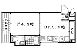 京都地下鉄東西線 醍醐駅 徒歩11分の賃貸マンション 4階1DKの間取り