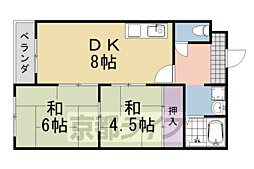 阪急京都本線 桂駅 徒歩18分の賃貸マンション 3階2DKの間取り