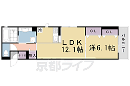 近鉄京都線 上鳥羽口駅 徒歩9分の賃貸アパート 1階1LDKの間取り