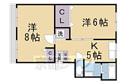 阪急嵐山線 上桂駅 徒歩10分の賃貸アパート 1階2DKの間取り