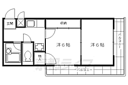 京都市営烏丸線 竹田駅 徒歩3分の賃貸マンション 2階2Kの間取り