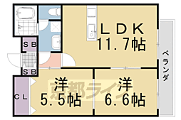 JR山陰本線 馬堀駅 徒歩15分の賃貸アパート 1階2LDKの間取り