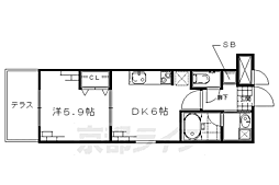 京阪本線 丹波橋駅 徒歩5分の賃貸マンション 1階1DKの間取り