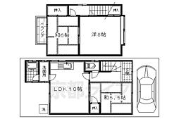 京阪宇治線 観月橋駅 徒歩10分の賃貸一戸建て 3LDKの間取り