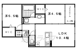 京都地下鉄東西線 石田駅 徒歩7分の賃貸アパート 2階2LDKの間取り