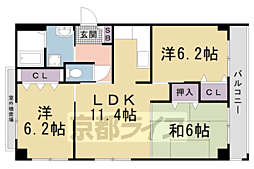 カルフール四条天神川 3LDKの間取図画像