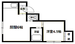 ロイヤルコート水車町 1DKの間取図画像